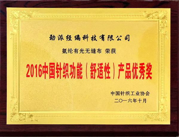 2016 China knitting functional comfort product award plaque